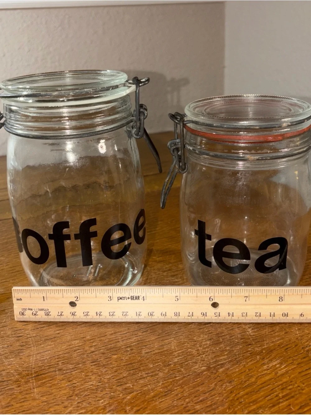 Vintage Coffee And Tea Glass Canisters Wire Lid Lock Gaskets 1L And 3/4L